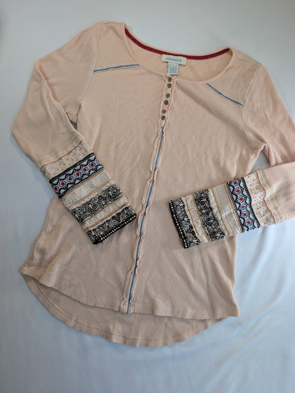 Sundance Soft Peach Embellished Henley Top